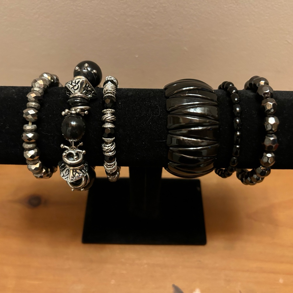 Six elaborate beaded bracelets